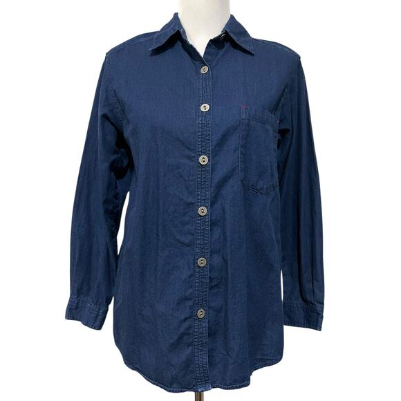 Chico’s Design Vintage Denim Dark Blue Button Up Shirt Long Sleeve Womens S (0) - Picture 1 of 8